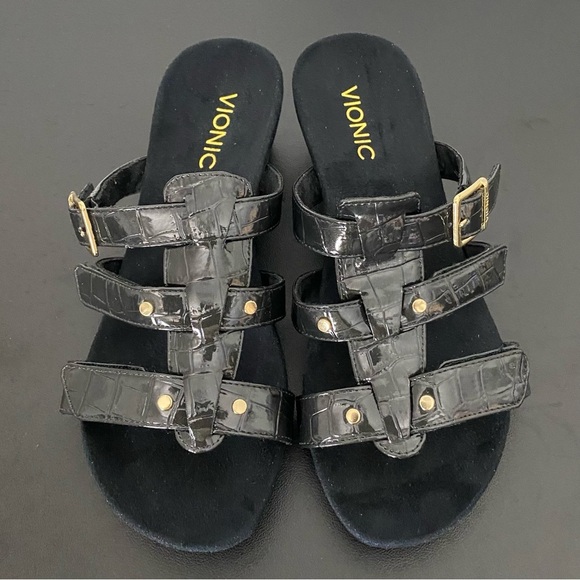Vionic Triple Adjustable Strap Wedge Sandals Radia Slip On Slides Like New - Picture 3 of 12